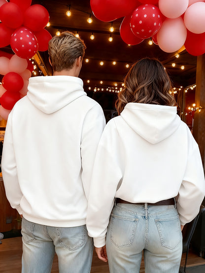 1pc Couple Matching Snowman Christmas Tree Print Oversized Hooded Sweatshirt, New Arrival Valentine'S Day Outfit, Casual Elegant Stretchy Fiber Fabric, Fleece Lined Soft Warm Long Sleeve Top For Sports, Travel & All-season We