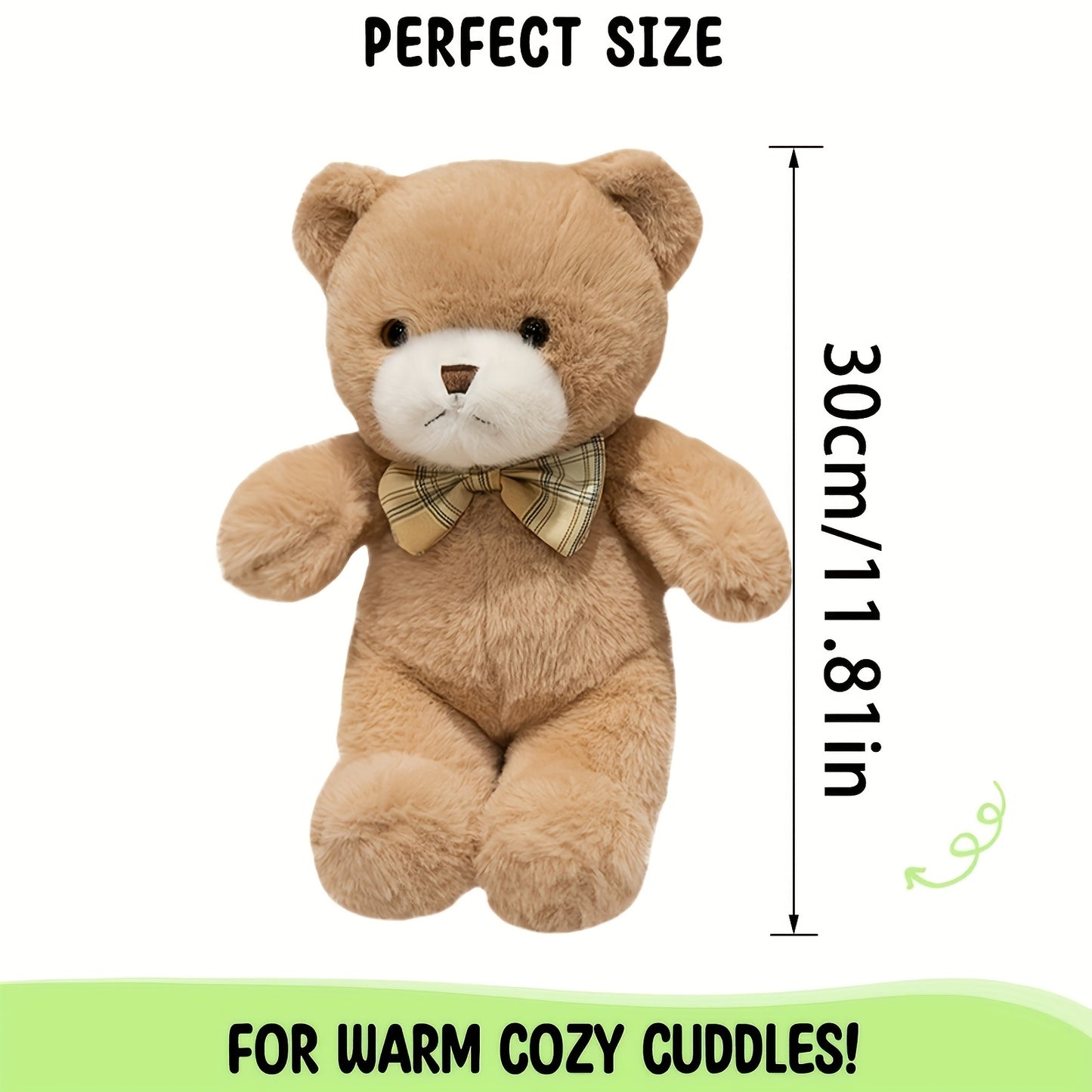 30cm/11.81in Teddy Bear Plush with Bow Tie Ribbon - // Kawaii, Huggable Cuddly Bear for Valentine's Gift, Birthday Present for &, Decor, Collectible Teddy Bear for &