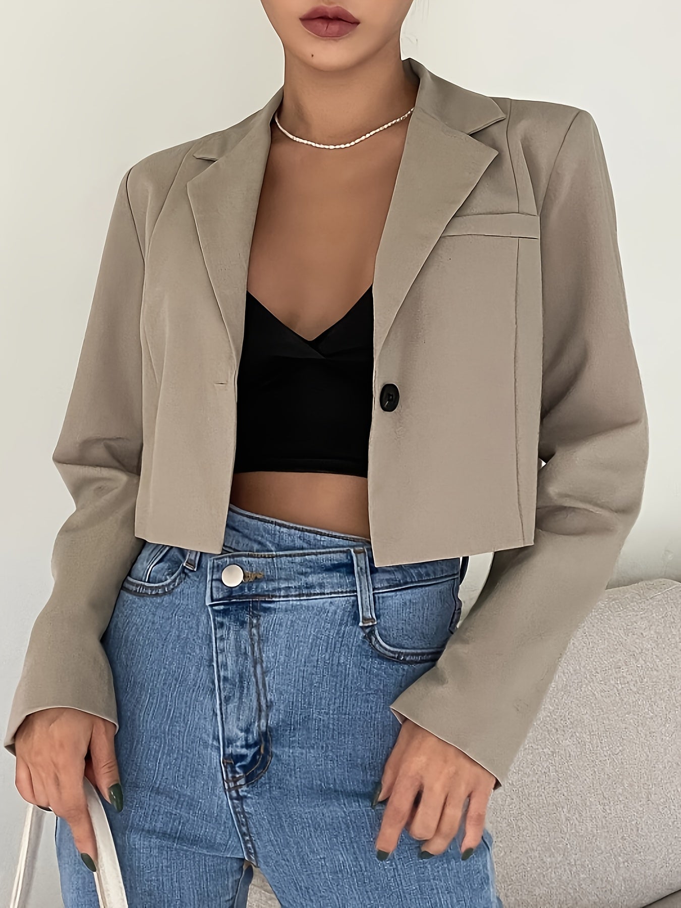 Women's Casual Solid Color Short Suit with Buttons