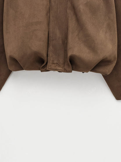 Women'S Vintage Bomber Jacket - Loose Fit Long Sleeve Zip-Up with Drop Shoulder Design, Brown Casual Outerwear for Fall/Winter, Non-Stretch Fabric, Perfect for Casual Attire, Autumn Winter Jacket | Vintage Bomber Style | Zipp