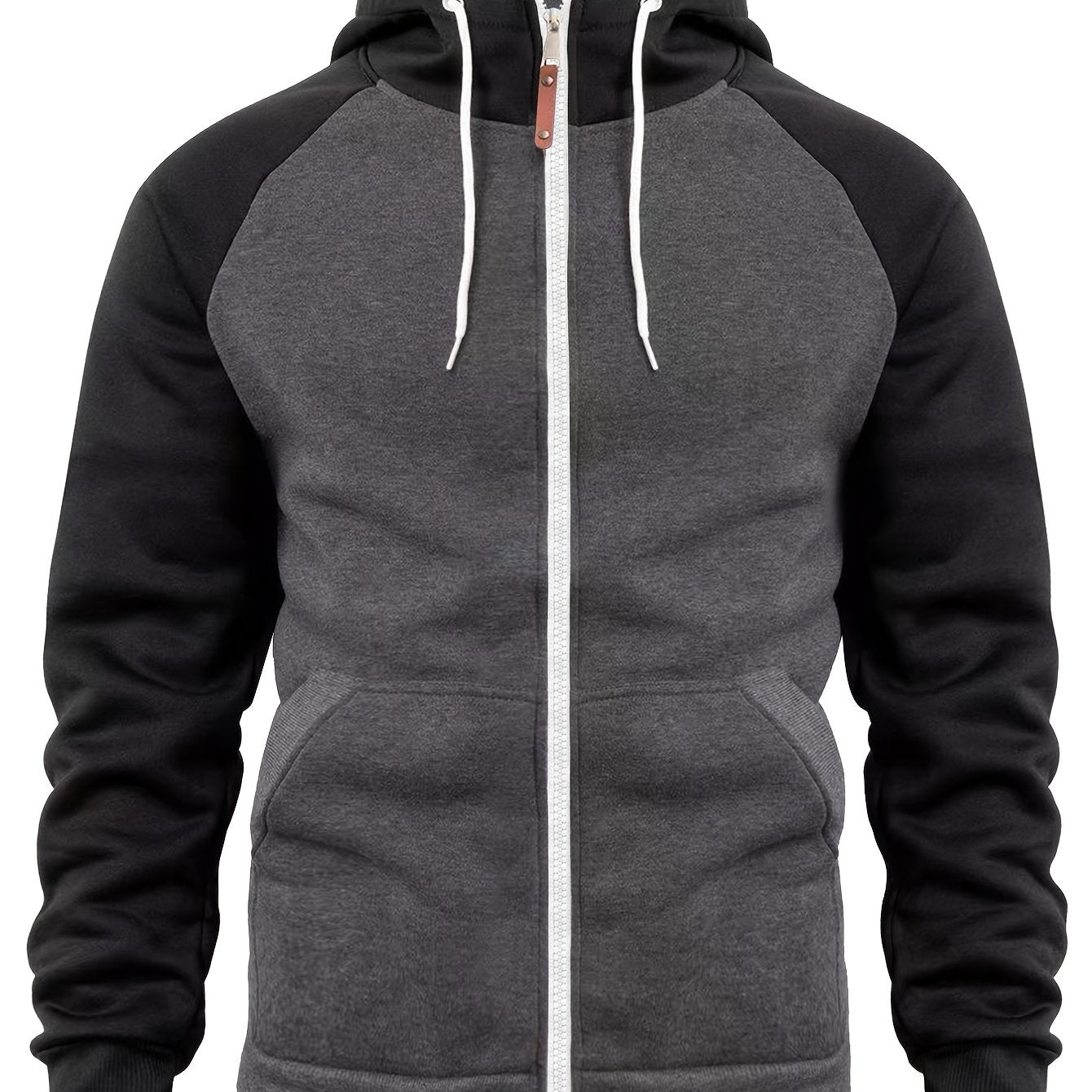 Men'S Stylish Color Block Hoodie - Casual Zip-Up Hooded Sweatshirt with Front Pockets, Long Sleeves, and Ribbed Cuffs - Maroon & Black Design, Comfortable for Fall and Winter Wear