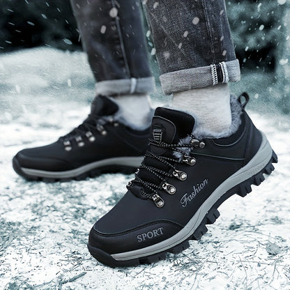 New Autumn-Winter Men's Snow Sports Shoes, Fleece-Lined Warm and Slip Resistant with Durable Rubber Sole for Outdoor Activities in the snowy terrain like Hiking, Cross Country Running & Travel