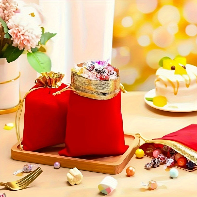 20pcs Drawstring Gift Bags with Golden Accents - Wedding Party Favors, Christmas/Halloween Easter Treat Pouches for Jewelry & Special Occasions