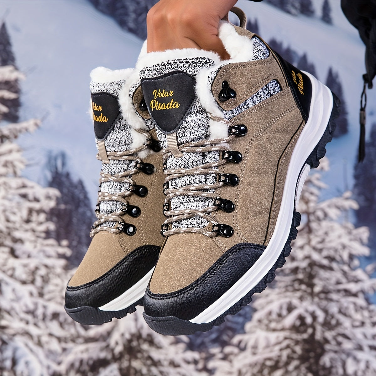 Men'S Heavy-Duty Winter Snow Boots - Thick-Soled Short Boots with Plush Lining & Non-Slip TPR Sole, Mid-Calf Hiking & Climbing Shoes for Ice Climbing, Snowshoeing & Outdoor Adventures, Winter Boots, Hiking Footwear, Sporty De