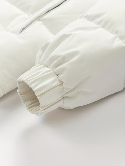 Men'S 2025 New Casual Jacket - Black, Stand Collar, Zip-Up, Long Sleeve, Polyester Filled, Winter Coat with Adjustable Drawstring Hood