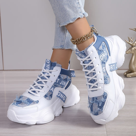 1 Pair Women'S High-Top Fashion Sneakers, Lightweight EVA Sole, Breathable Fabric Upper, All-Season Athletic Running Shoes with Comfort Insole