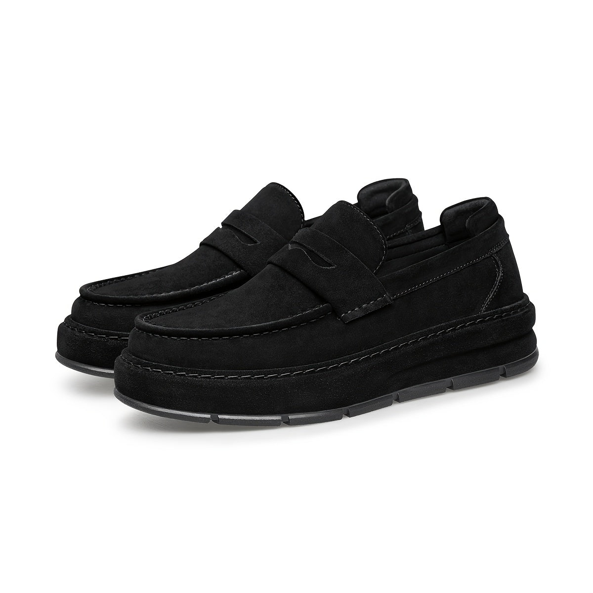 Men's Casual Loafers Leather Slip-On Platform Sole Shoes