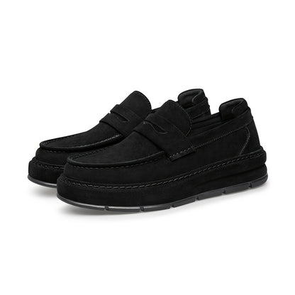 Men's Casual Loafers Leather Slip-On Platform Sole Shoes