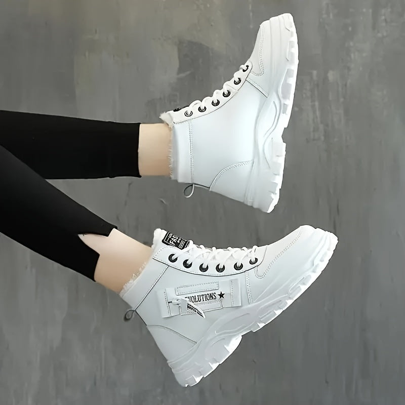 Women's Platform Ankle Boots, Trendy Plush Lined High Top Sneakers, Winter Warm Boots