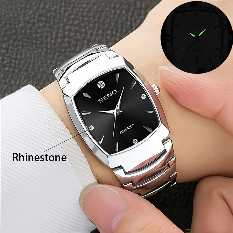 Men's Retro Square Business Watch with IPX7 Waterproof Alloy Strap