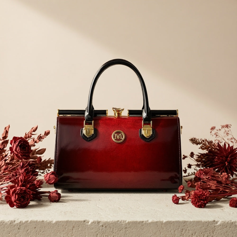 Vintage Red Crossbody Bag for Women with Rhinestone Detail