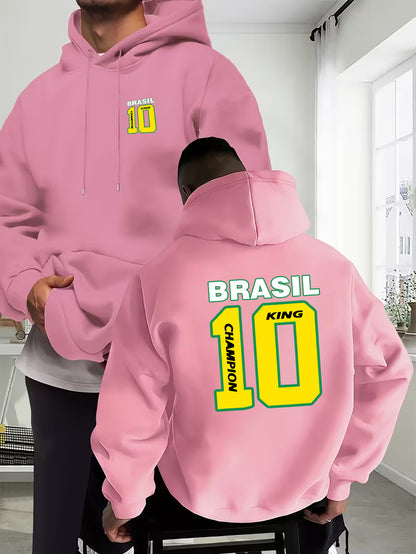 Men's Casual Hooded Sweatshirt with Brazilian No.10 Print