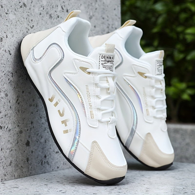 Letter Print. Casual Fashion. Low Top. Lace-Up. Solid Color. Comfortable. Good Grip. Unisex. Multifunctional. Skate Shoes. Men'S Casual Sports Sneakers Breathable, Non-Slip Running Shoes, Soft Sole, Golden And Black Design. G - ayq