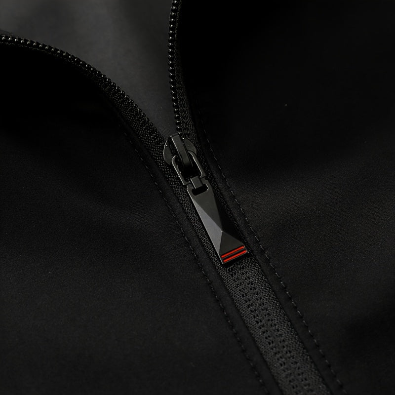 Men's Solid Burgundy (or other colors available) Slim-Fit Full-Length Zip-Up Jacket - Lightweight Business Casual Coat with Full-Length Zipper Closure, White Collar & Full-Length Zip Jacket for Office, Semi-Formal & Semi-Prof