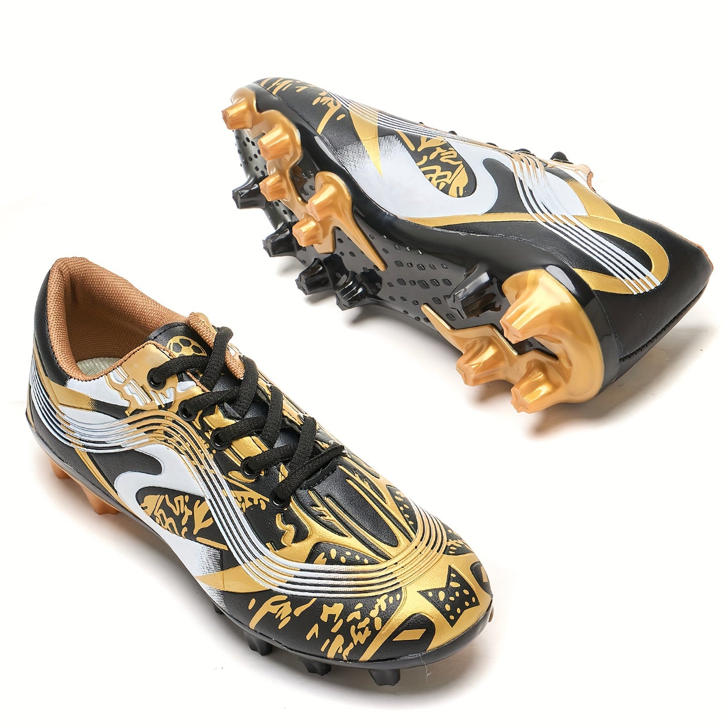 1 Pair Youth Soccer Cleats - All-Season Outdoor Athletic Footwear with Striped Pattern, Breathable Synthetic Upper, Rubber Sole for Training & Running