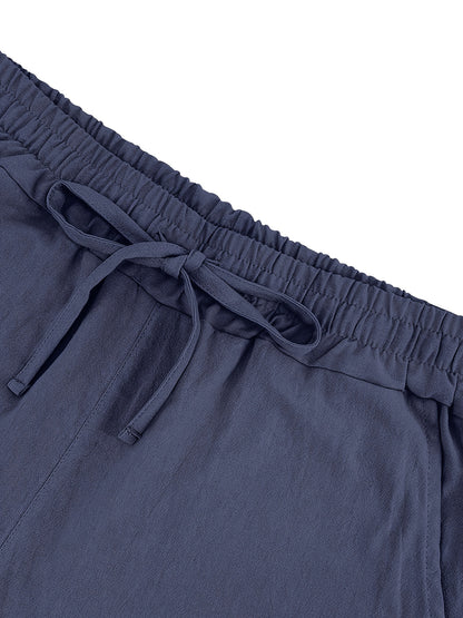 Essential for a Cool Summer! Men's Linen Shirt & Shorts Set, Comfortable Casual Outing Choice - Simple Beach Vacation Style Solid Color Linen