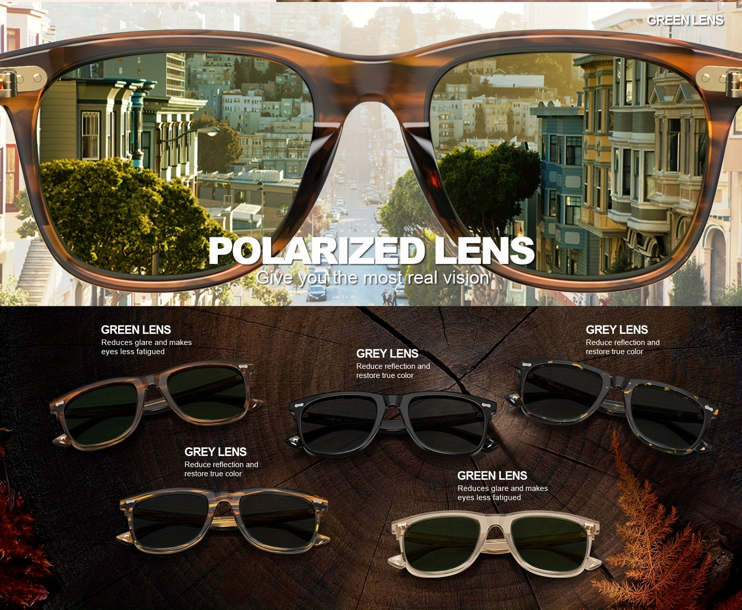 CARFIA Square Polarized Glasses For Men UV400 Protection Retro Acetate Italian Hand-crafted Driving Shades
