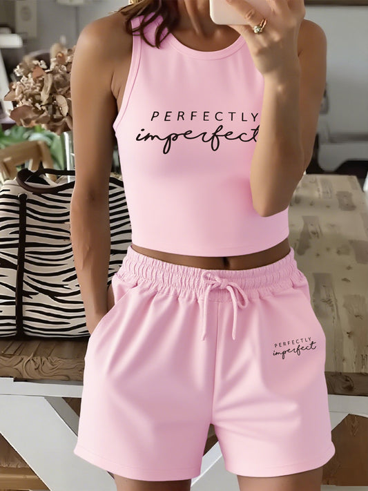 Women's Casual Vest and Shorts Set with Drawstring and Pockets