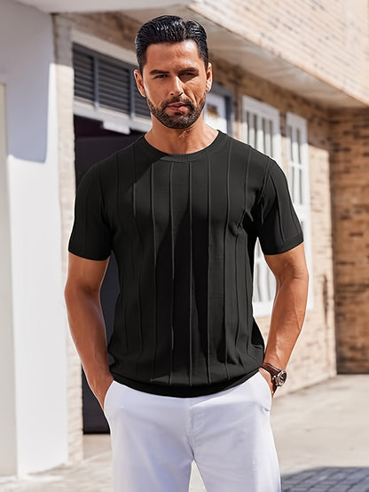 Men's Summer Knit Crew Neck Short Sleeve T-Shirt