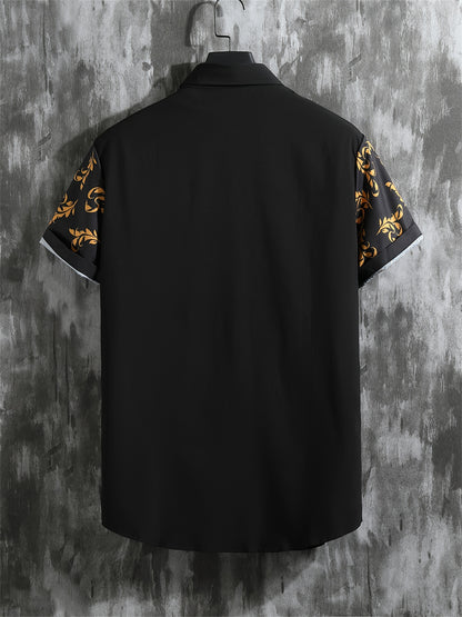 Men's Casual Summer Outfit Set, Short Sleeve Shirt And Pants, Floral Print, Polyester Blend, Machine Washable