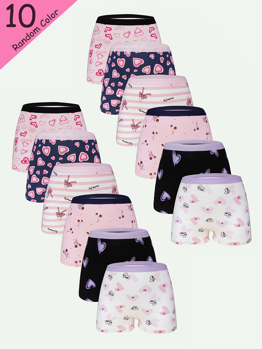 Girls' 10-Pack Cotton Boyshorts with Heart Print - Comfortable Everyda