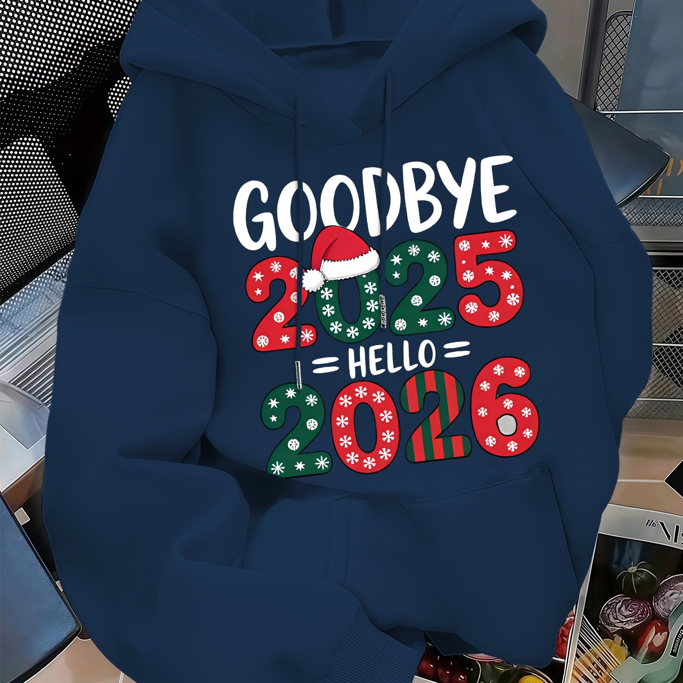 Men's 2025 New Year Red Hooded Sweatshirt - Christmas & New Year's Eve Party Sweater with Goodbye 2024/ 2025 Print, Snowflakes & Santa Hats, Machine Washable Winter Pullover for Holiday Celebrations