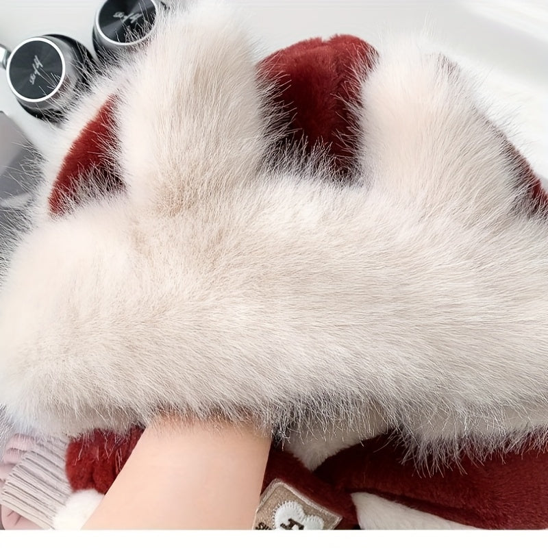 Women's Fox Ear Hat 3-in-1 with Scarf & Gloves - Winter Warm Windproof Cute Fox Ears, Lightweight Jacket-Compatible for cold Weather, Hand Washable Maomao Hat for, New Year & Holiday Outfits (Non-Stretch)
