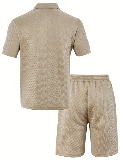 Men'S "Claude" Summer Polo Shirt Set - Short Sleeve, Shorts, and Zipper Detailing, Polyester, Casual Style, Casual Attire|Short Sleeve Shirt|Polyester Fabri