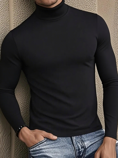 Men'S Long Sleeve T-Shirt - Elegant Half-High Neck, Minimalist Formal & Everyday Shirt for Office, Events, Outings - Easy-Care Everyday Essential Top, Versatile Clothing, Modern Look, Durable Construction, Stylish Blouse, Pro