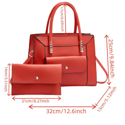 Elegant PU Leather Mother-Daughter Bag Set with Adjustable Strap