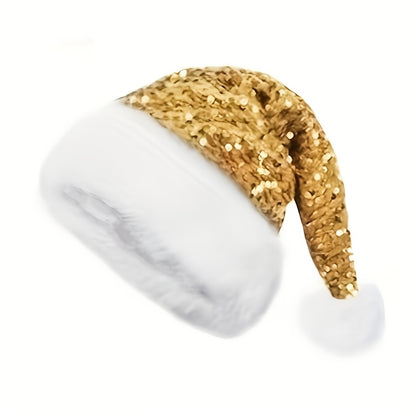 1pc Shiny Christmas Hat, Red Santa Claus Party Hat for Christmas New Year, Snowman Hat for Halloween Party, Santa Hat for Adults and Boys Girls, Double Layer Plush Trim Shiny Christmas Hat, for Holiday Parties and New Year Ce
