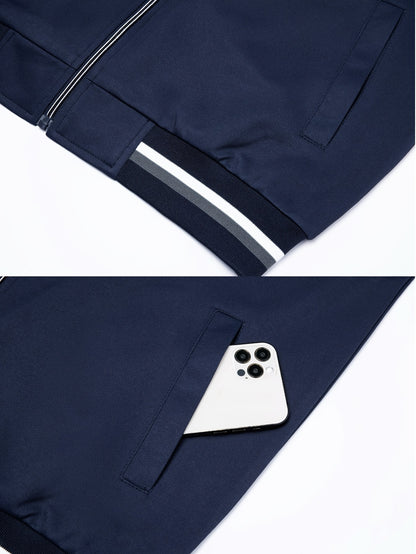 Men'S Pilot Jacket And Casual Pants Set for Spring And Autumn, Featuring a Stylish Ribbed Collar And Available in Three Solid Colors with Straight-Leg Trousers