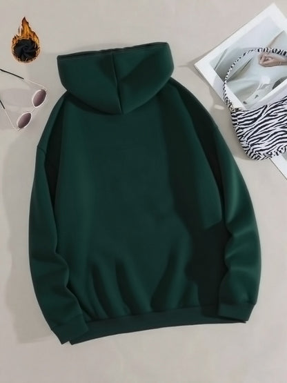 Women'S Green Hooded Sweatshirt with Happy New Year Lettering & Golden Glitter Print - Cozy Fleece-Lined Hooded Pullover, Long Sleeve Casual Winter Sweater for Everyday &, New Year'S Eve Outfits, Sweater Hoodie, Comfortable C