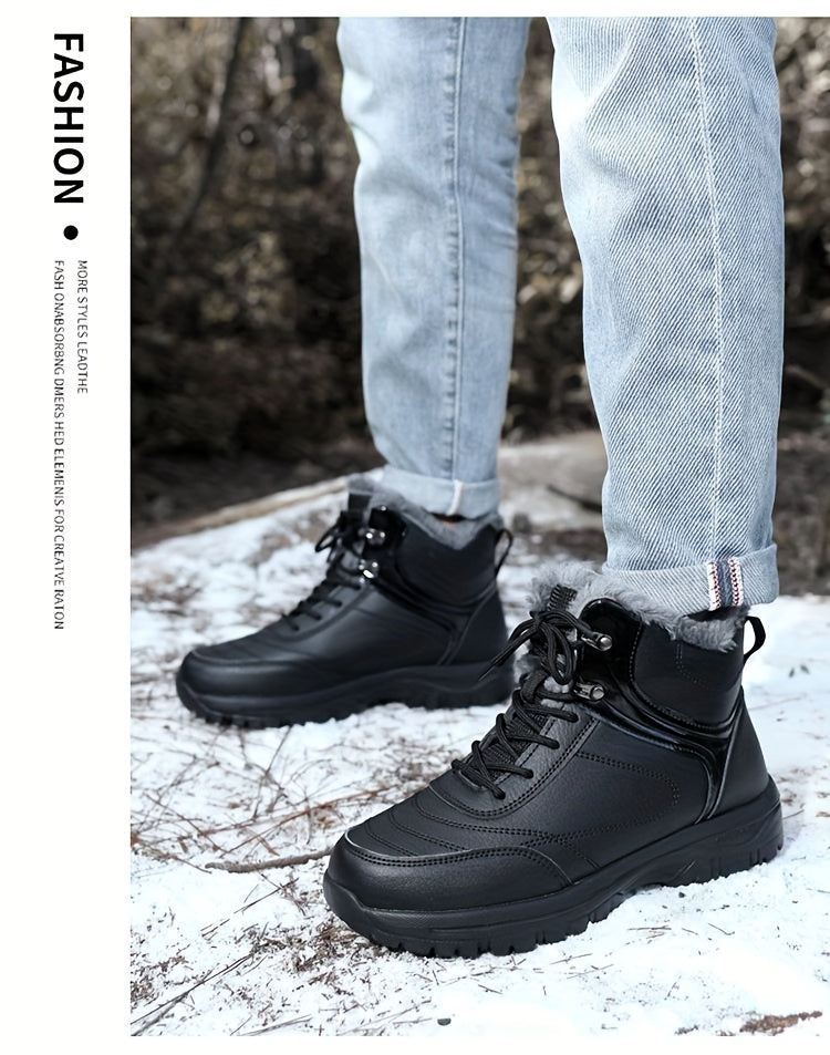 Men'S High-Top Snow Boots for Winter, Featuring Thickened Fleece for Warmth, Designed for Outdoor Activities with Slip-Resistant And Wear-Resistant Properties.