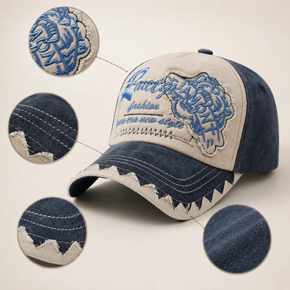 Vintage Washed Unisex Adjustable Baseball Cap with Embroidered Patch