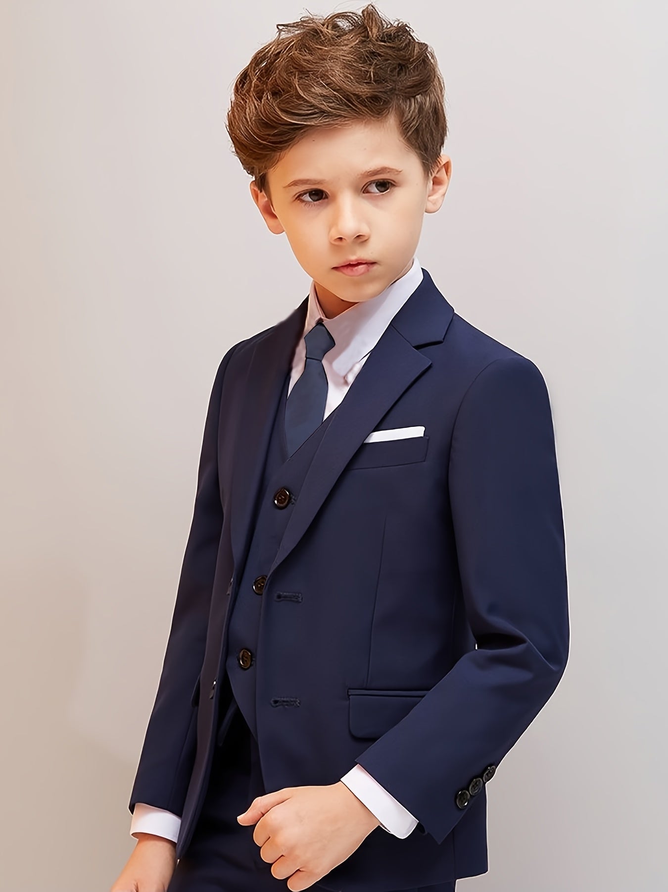 British Style Boys' 4-Piece Formal Suit Set - Jacket, Vest, Pants, Tie
