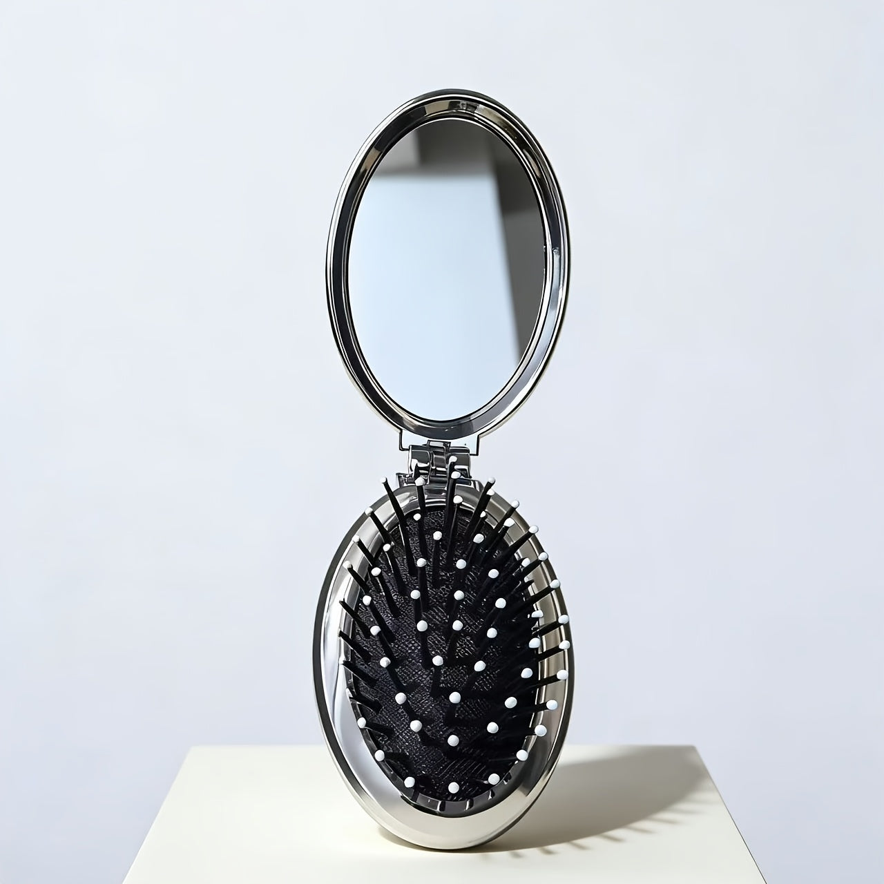 Foldable Round Makeup Mirror with Air Cushion Comb - Portable