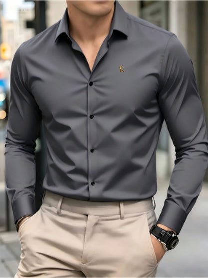 Men's Casual Minimalist Logo Print Shirt for Spring and Fall