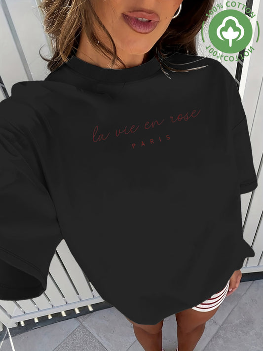 Women's Cotton Loose-Fit Crew Neck Short-Sleeve T-Shirt - ayq