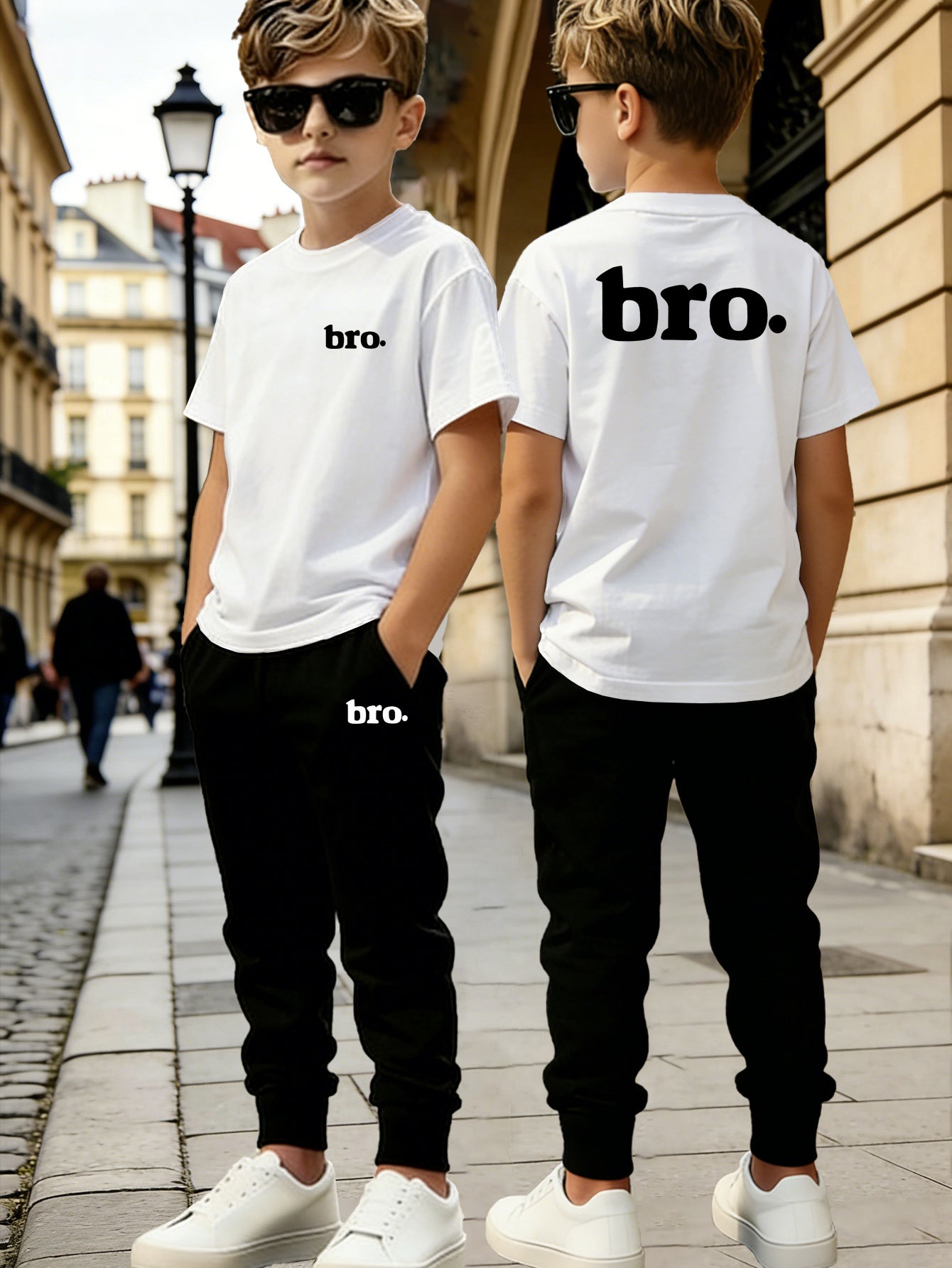 Boys' Summer Casual Shorts & Long Pants Set with 'BRO' Print