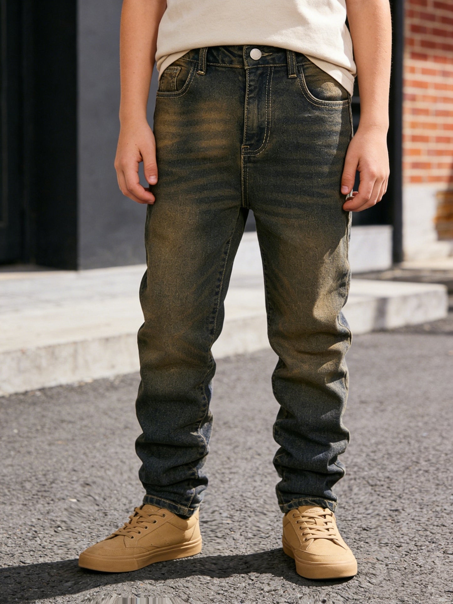 Boys' Vintage Straight Leg Denim Pants with Stretch