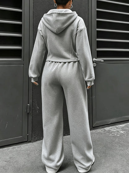 Women's Hoodie & Wide-Leg Sweatpants Set for Fall/Winter