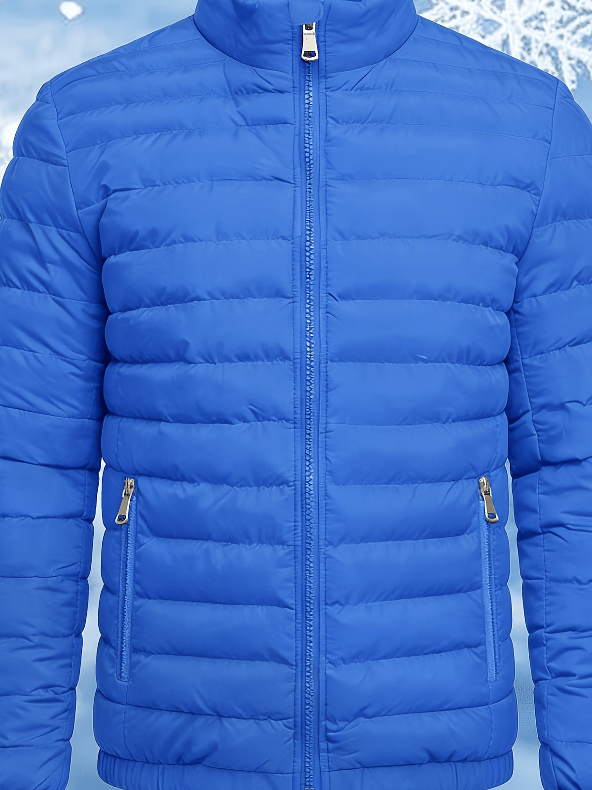 Men's Stand Collar Winter Jacket with Zipper and Fiber Filling