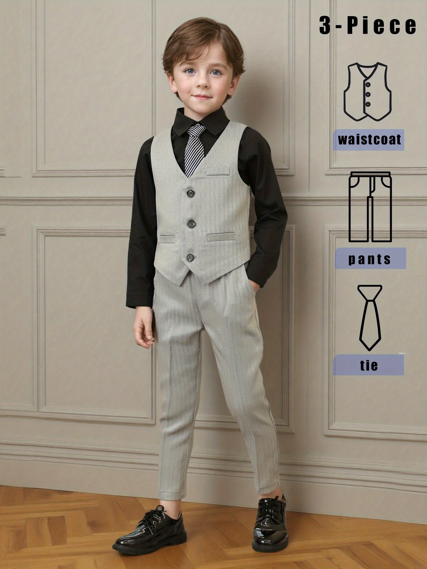 Boys' Gentleman Vest Set with Pants and Tie for Special Occasions