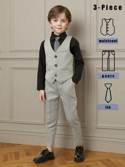 Boys' Gentleman Vest Set with Pants and Tie for Special Occasions