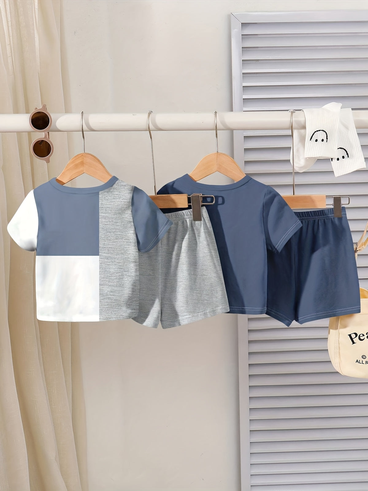 Boys' Summer Casual Sportswear Set with Color Block & Letters - ayq
