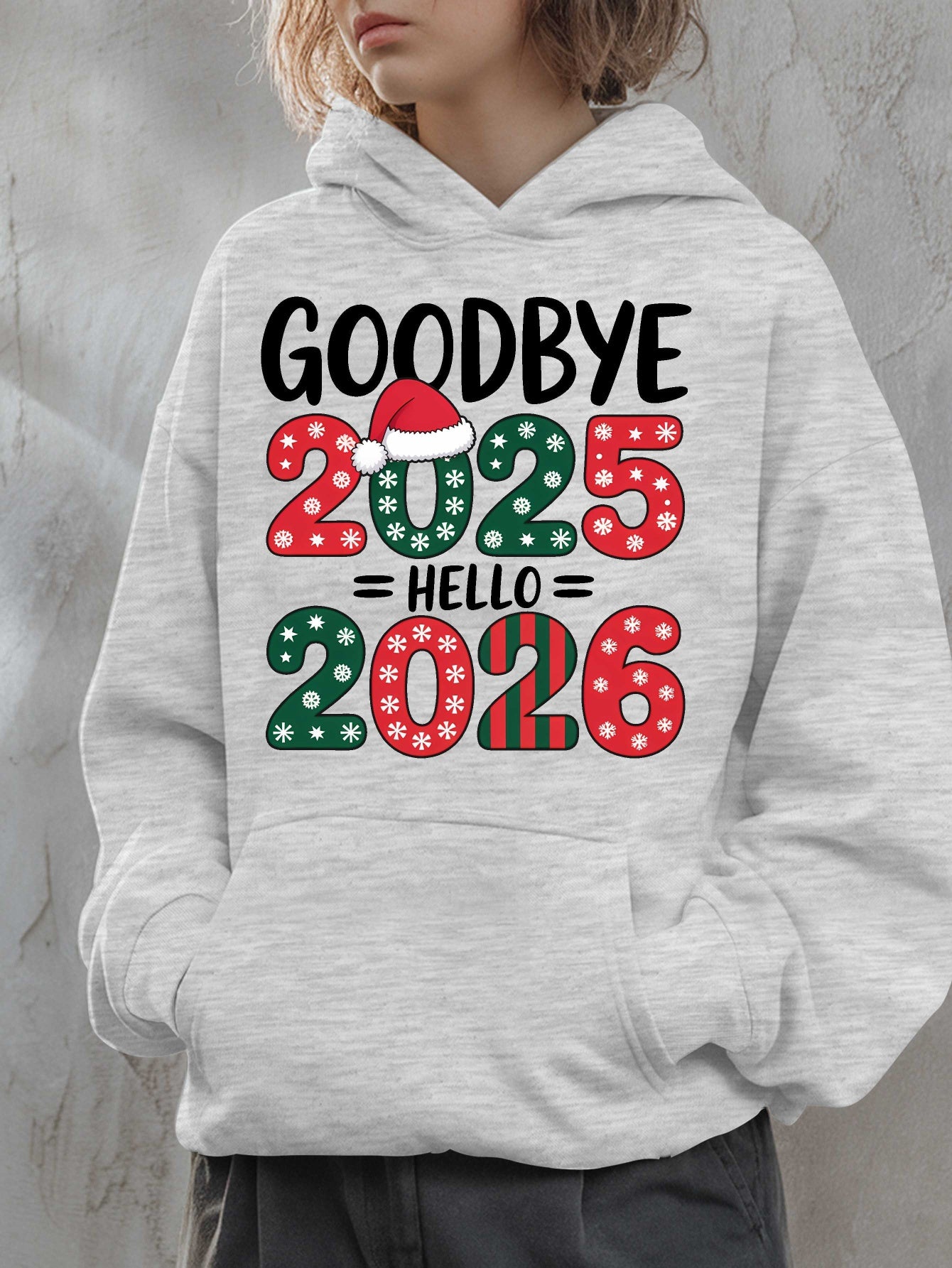 Women'S Hoodie - Goodbye 2025 Hello 2026 Sweatshirt with Christmas Countdown Design, Beige Pullover Hoodie, Front Pocket for Fall/Winter, Cozy Long Sleeve Sweater for New Year'S Eve & Everyday Winter Outfits - Perfect Gift fo