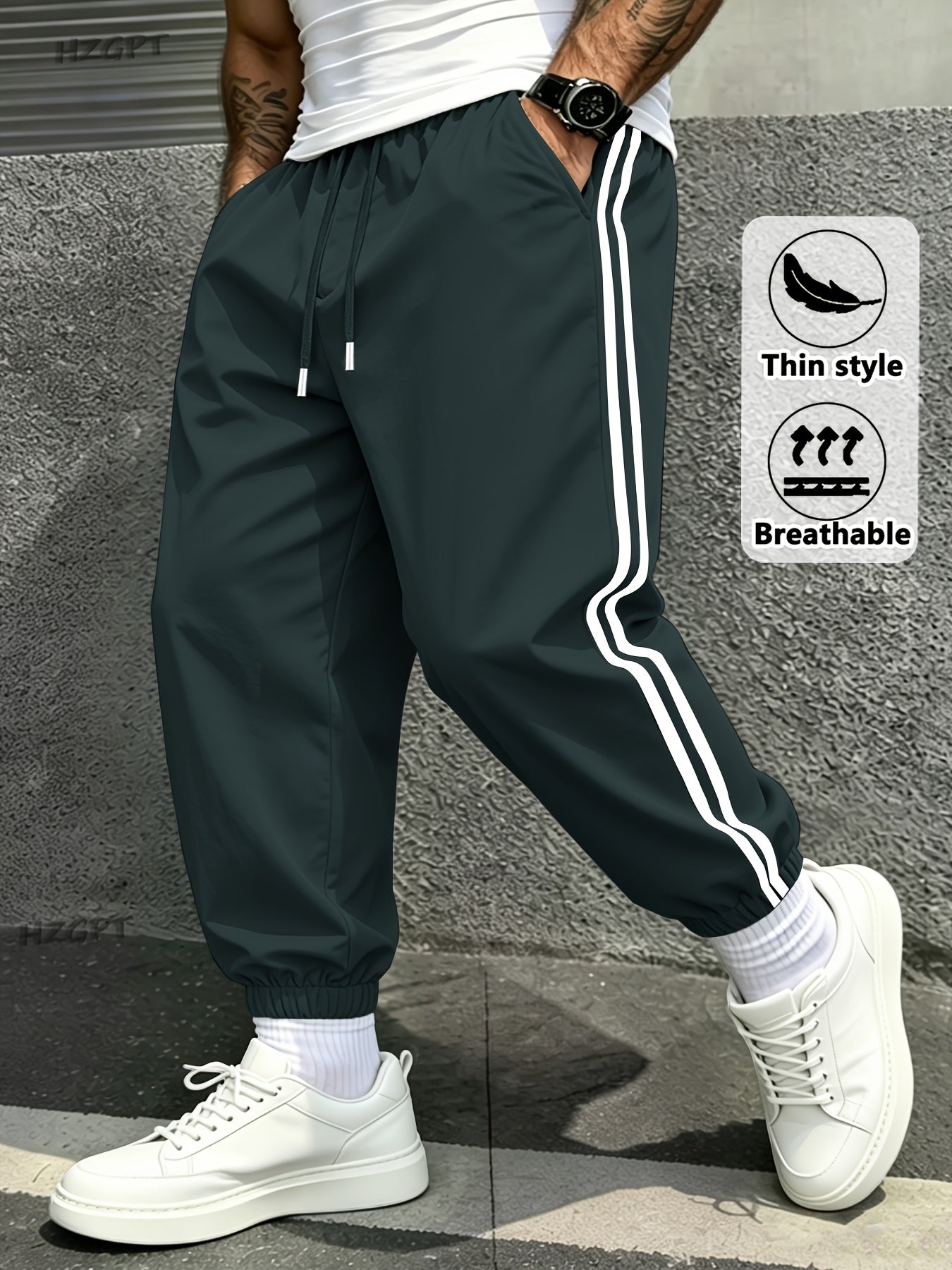 Men's Side Stripe Athletic Cargo Joggers with Drawstring Waist