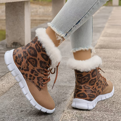 Women'S Winter Snow Boots with Plush Fleece Lining - Thick Insulated Round Toe EVA Sole, Animal Print (Leopard/Zebra/Deer) - Cozy Fleece Lining & faux fur Trim - Slip-On Closure