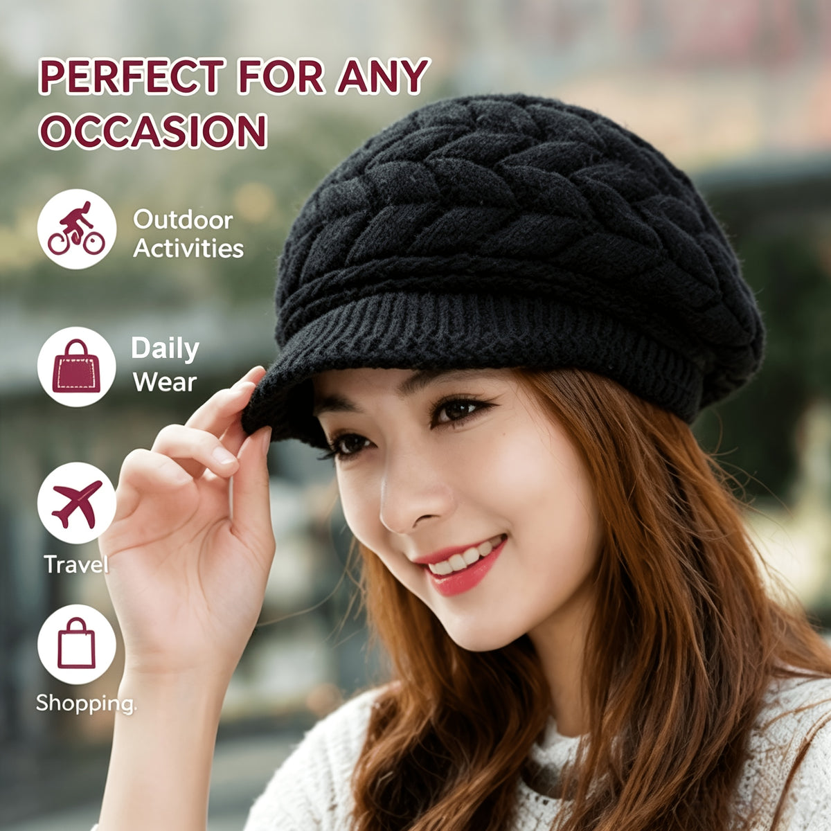 Women's Vintage Cable Knit Newsboy Hats with Sun Visor, Warm & Windpro